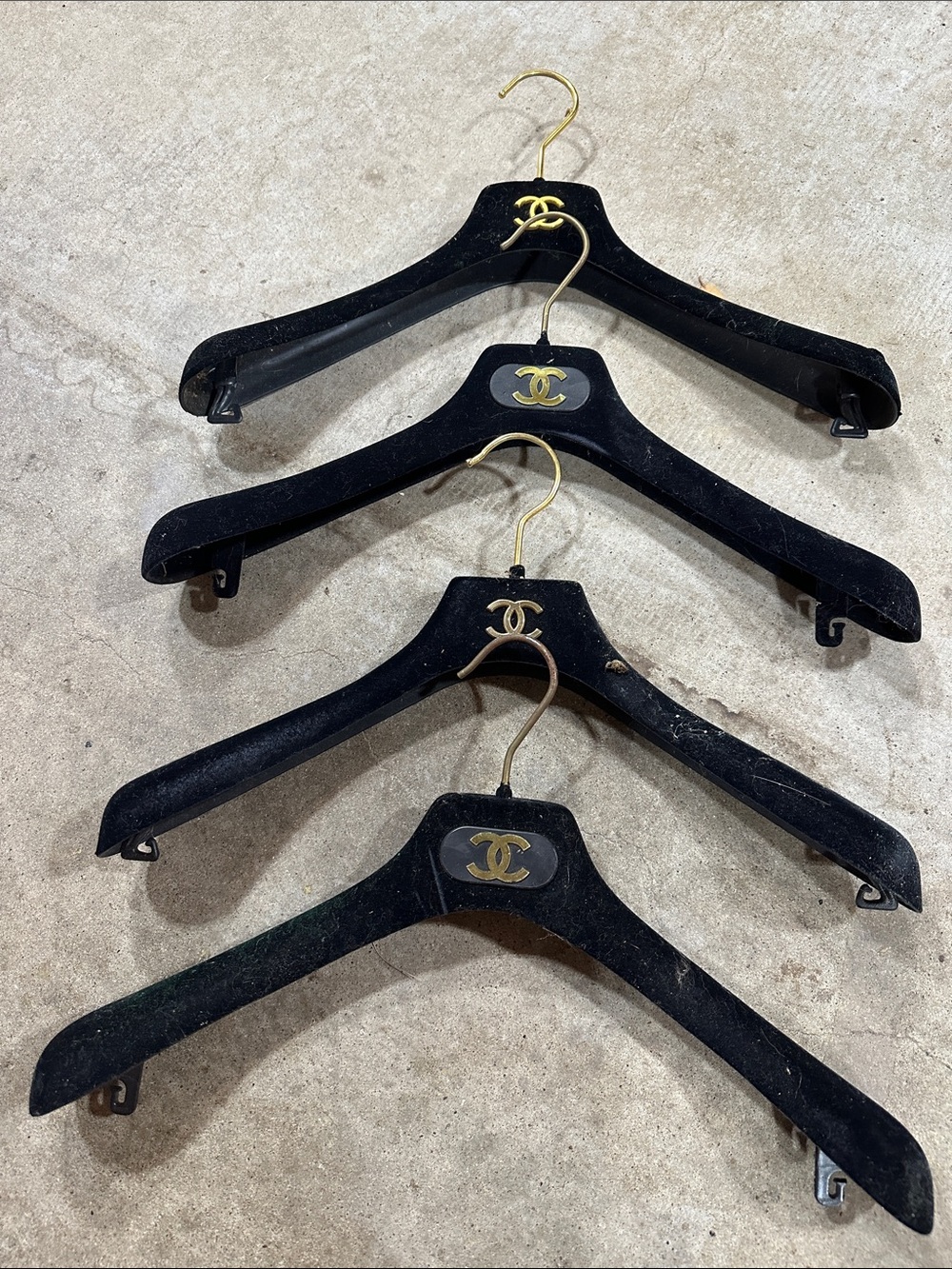 CHANEL Black Velvet Hangers with Gold Double-C Accents - Set of 4